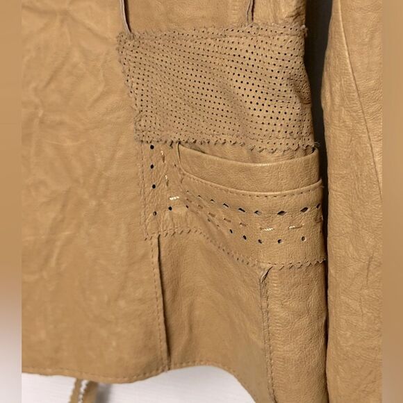 Wilson’s Camel Yellow patchwork leather jacket with stitching laser cut western - Picture 5 of 15